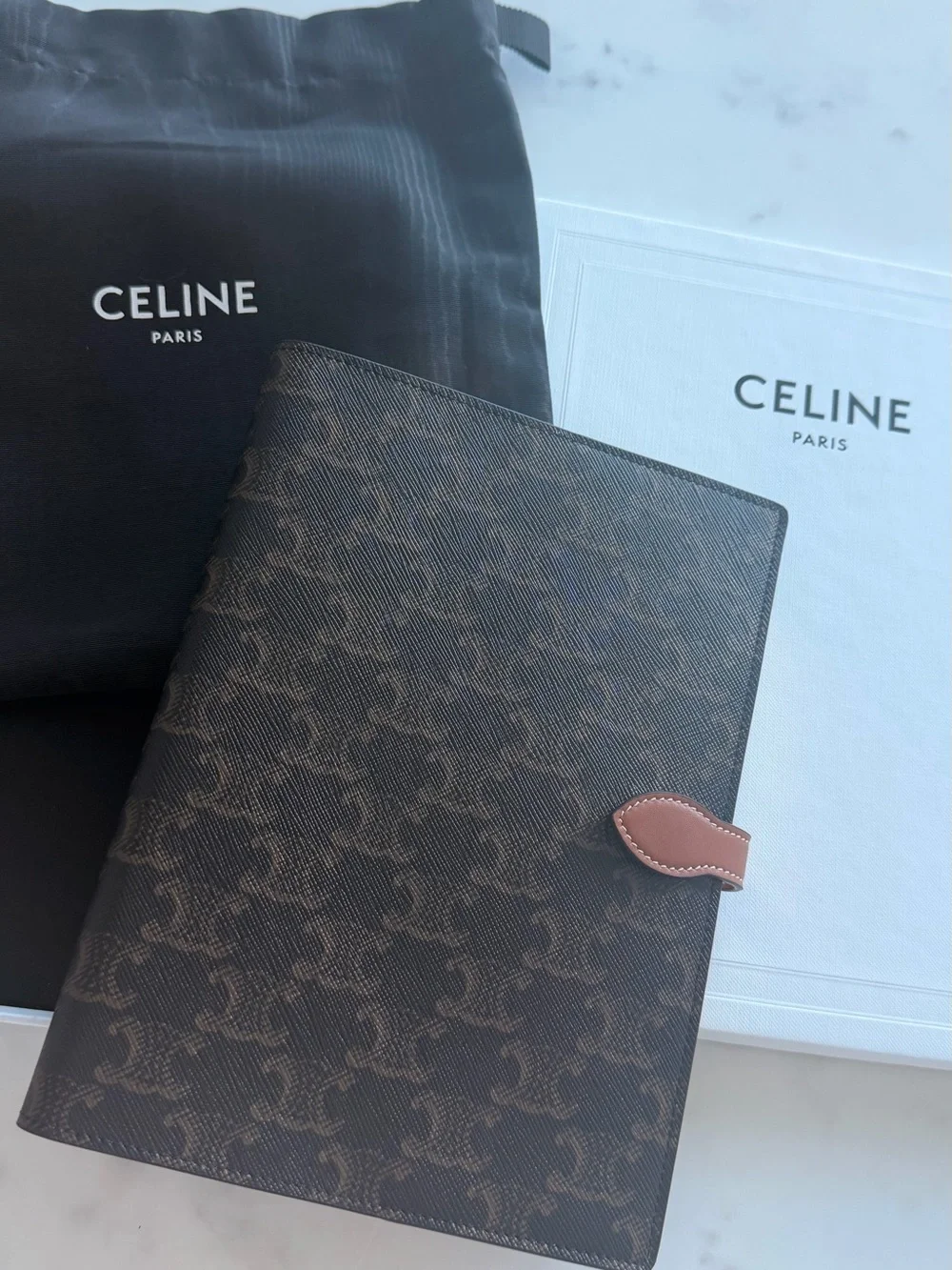 Celine Medium Triomphe Canvas & Calfskin Notebook Cover + Notebook